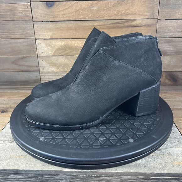 Eileen Fisher Womens Size 6 Bren Ankle Block Heel Black Leather Zip Boots - Picture 3 of 10